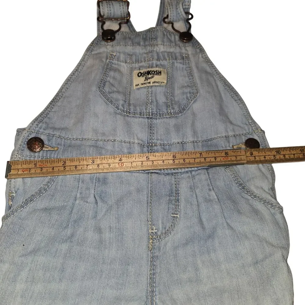Oshkosh B'gosh 9 Month Blue Denim Lined Overalls Vestbak Baby Infant Snap Inseam